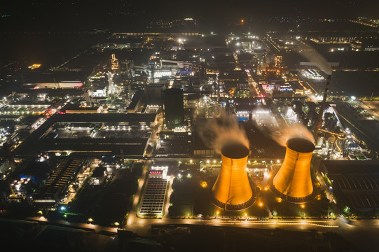 航拍炼钢厂夜景