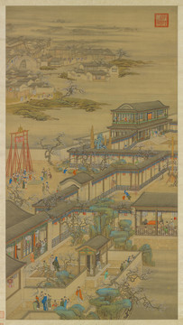 丁觀鵬畫院畫十二月月令軸正月觀燈