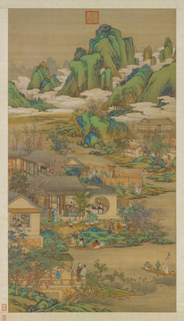丁觀鵬畫(huà)院畫(huà)十二月月令軸九月賞菊