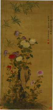 李蟬石畔秋英圖軸