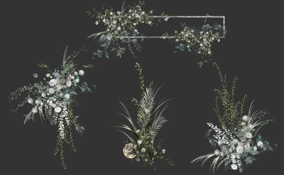 白色綠葉花藝