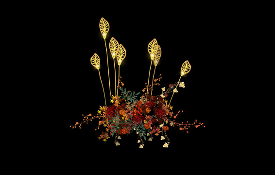 黃金葉紅色花藝