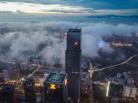 南宁地标东盟商务区夜景航拍