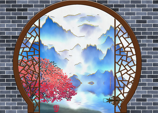水墨山水背景墻