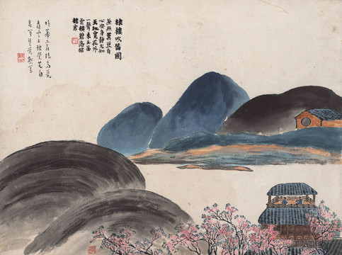 齊白石石門二十四景圖棣樓吹笛圖