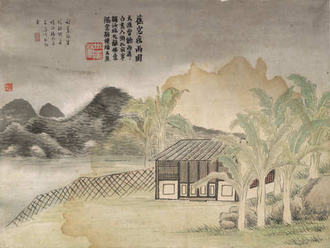 齊白石石門二十四景圖蕉窗夜雨圖