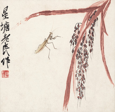 齊白石螳螂谷穗圖