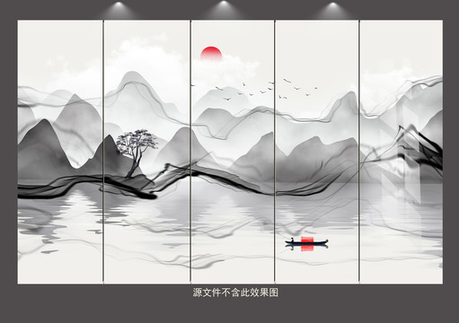 新中式禪意水墨山水壁畫(huà)