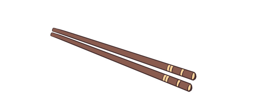 手绘扁平风条纹图案木制筷子插画