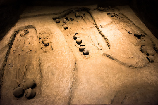 原始人墓地发掘现场复原图