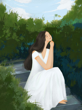 場(chǎng)景插畫植物少女