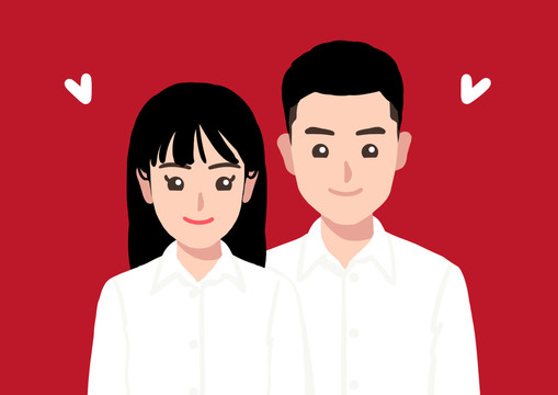 卡通紅底白襯衫結(jié)婚照
