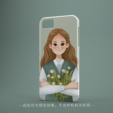 原創(chuàng)小清新捧花女孩手機殼插畫