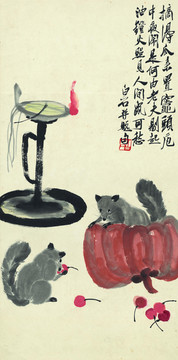 齊白石 燈鼠圖