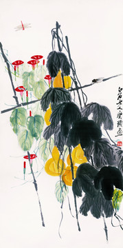 齊白石 葫蘆牽牛花圖
