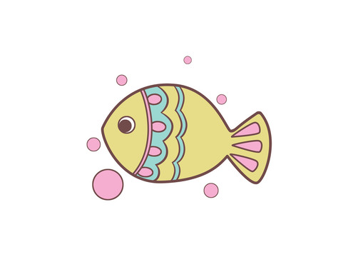 手繪動物卡通花紋小魚素材插畫