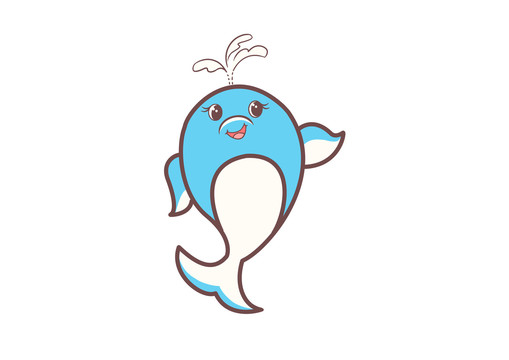手绘动物卡通可爱喷水的海豚插画