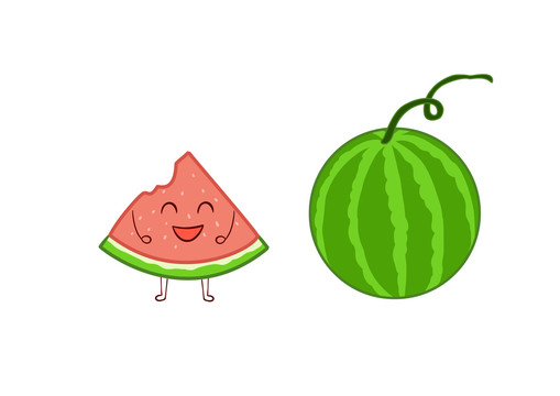原创手绘水果卡通成熟的西瓜插画