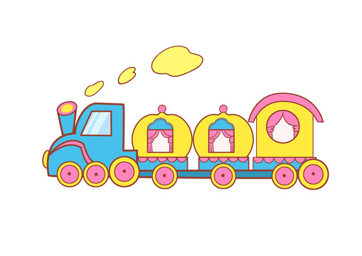 手繪卡通三節(jié)車廂行駛的火車插畫