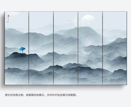 新中式橫幅遠(yuǎn)山水墨風(fēng)裝飾畫