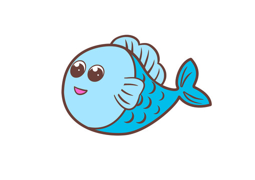 手繪動物卡通可愛藍色小魚插畫
