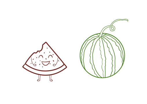 手繪水果卡通成熟的西瓜簡(jiǎn)筆畫(huà)