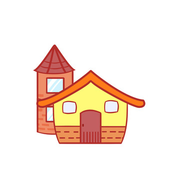 原創(chuàng)手繪卡通小洋房房屋建筑插畫