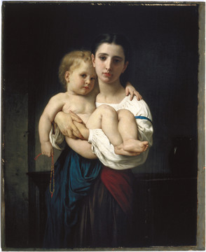 布格罗抱着孩子的母亲油画