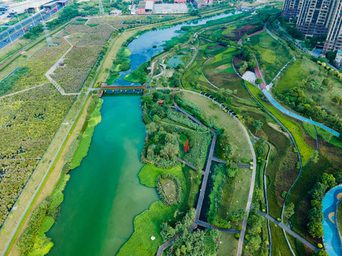 航拍广西南宁那考河湿地公园