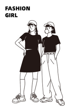 矢量扁平時尚女孩插畫