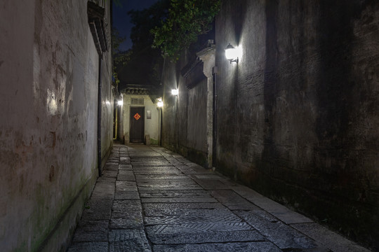 中国浙江西塘古镇夜景风光