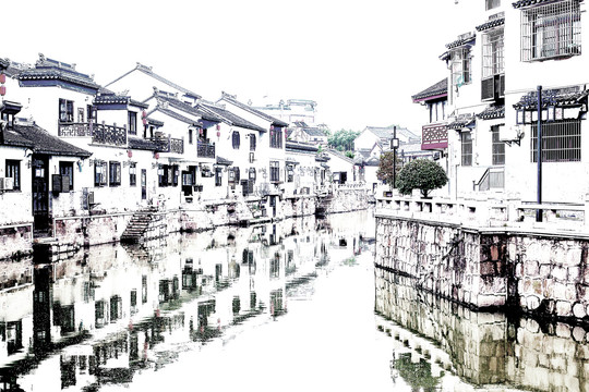 江南古鎮(zhèn)水墨畫