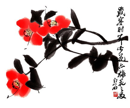 齊白石水墨畫山茶