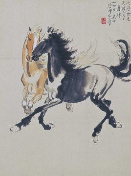 徐悲鴻雙馬圖