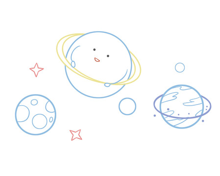手绘卡通宇宙小行星组合简笔画