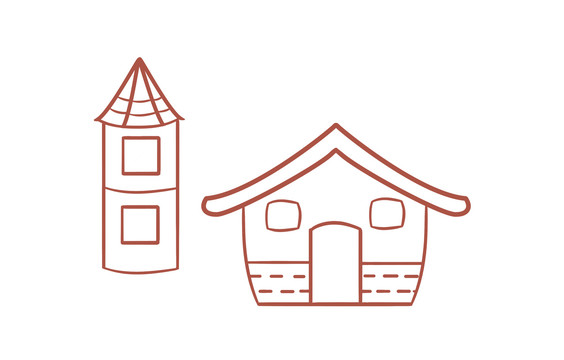 手繪小洋房房屋建筑卡通簡筆畫