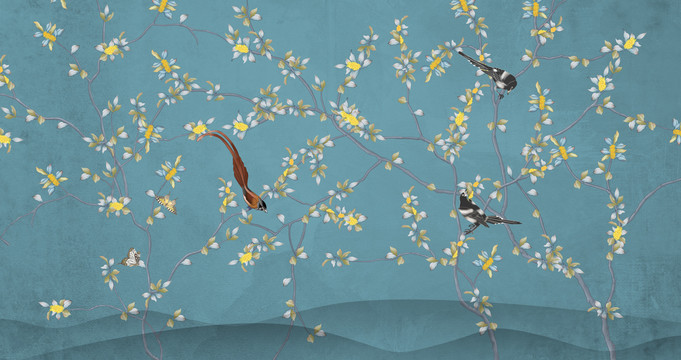 花鳥圖壁紙背景墻屏風(fēng)