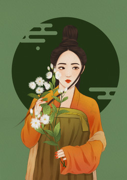 手繪古風(fēng)美人插畫花茶包裝