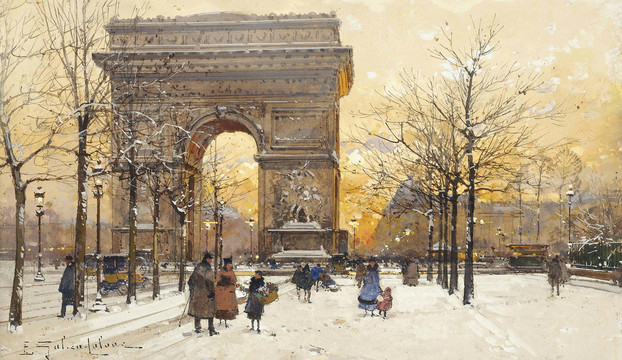 加林拉洛巴黎凯旋门建筑油画