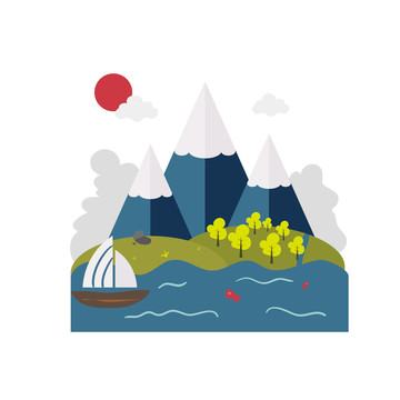 富士雪山扁平插畫(huà)山川插畫(huà)
