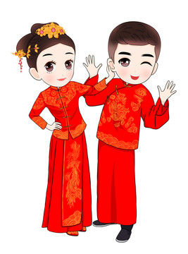 中式婚礼卡通人物