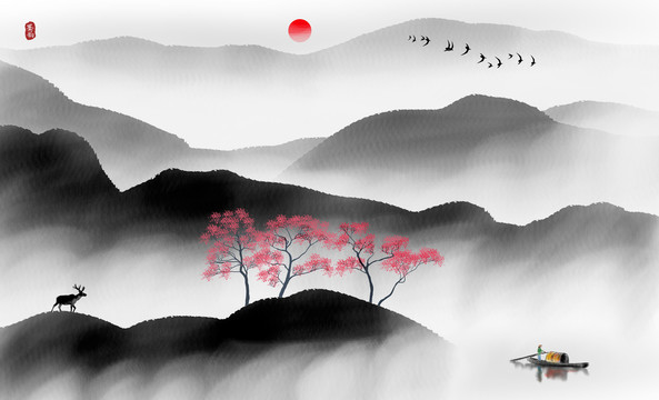 水墨山