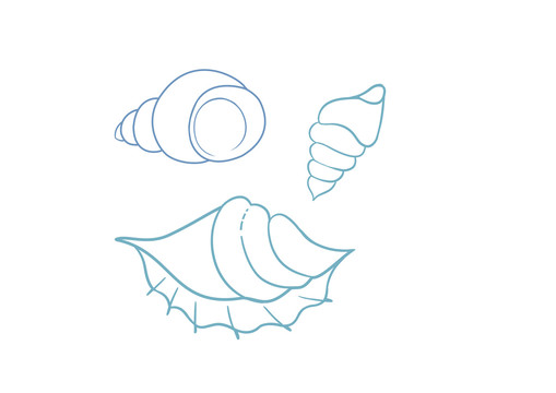手绘卡通尖角海螺组合简笔画