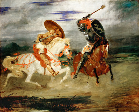 德拉克洛瓦两个骑士战斗油画
