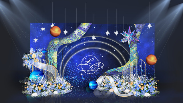 藍(lán)色梵高星空婚禮迎賓區(qū)