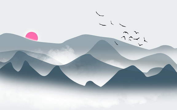 現(xiàn)代水墨畫山水背景墻