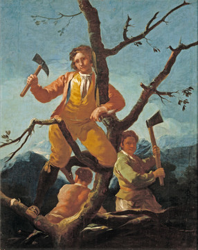 弗朗西斯科·戈雅工人拿着斧子在砍伐油画