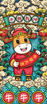 國潮牛年插畫