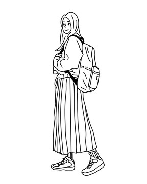文藝女孩插畫(huà)線稿