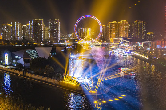 天津海河三岔河口夜景灯光秀